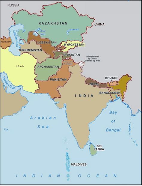 Southcentral Asia Countries Asia Map Map Asia