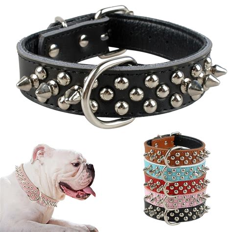 1″ Wide Cool Spiked Studded Padded Leather Dog Collars For Small Medium