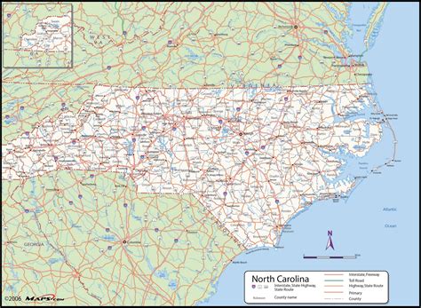 Nc Road Map With Counties World Map