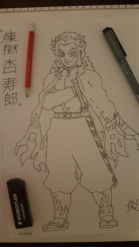 I drew Rengoku Kyoujuro, the Flame Hashira : r/KimetsuNoYaiba