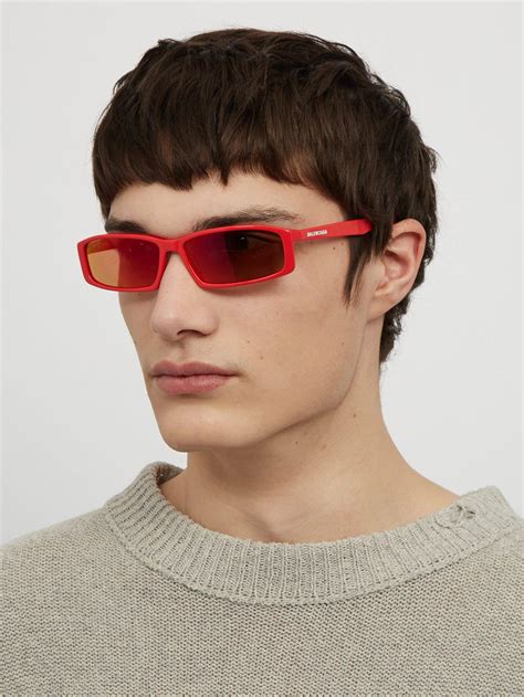 Balenciaga Neo Rectangular Acetate Sunglasses In Red For Men Lyst