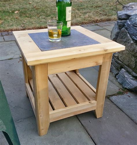 Handmade Cedar Patio Side Table With A Tile Inlay