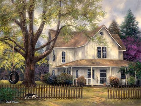 Americana Painting Old House Art Cottage Artwork Country