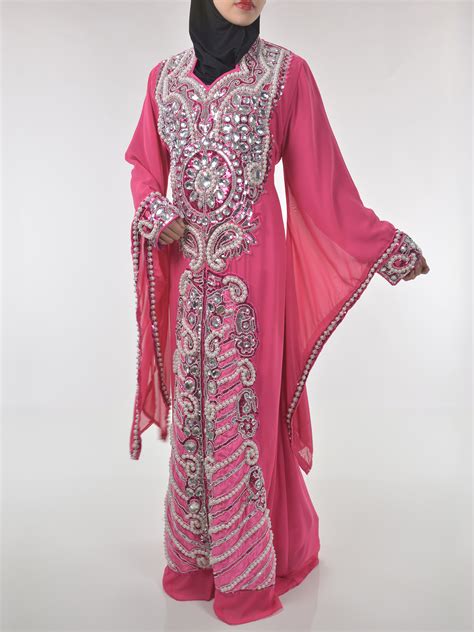 pink beaded sequins pearled syrian abaya ab698 alhannah islamic clothing