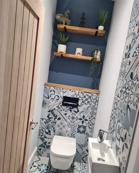 Blue Tile Cloak In 2023 Small Downstairs Toilet Small Bathroom Interior Toilet Room Decor