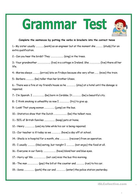Grammar Test English Esl Worksheets For Distance Learning And