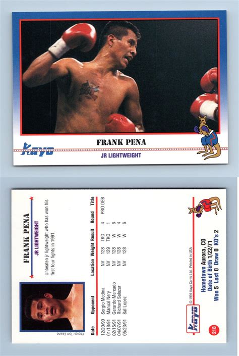 Frank Pena 218 Kayo Boxing 1991 Trading Card