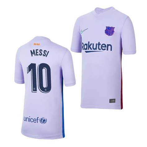 Youth Lionel Messi Jersey Barcelona 2021 22 Purple Away Replica