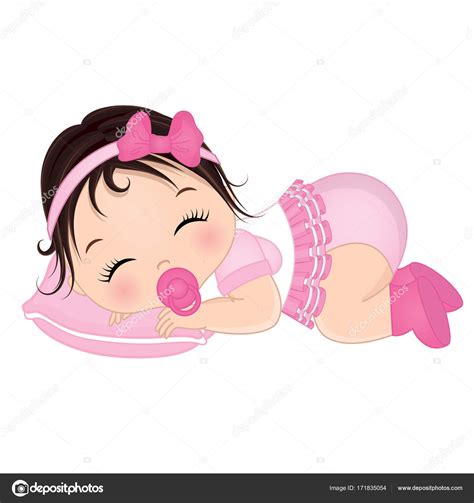 Vector Bonito Bebê Menina Dormindo Imagem Vetorial De