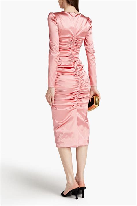 Baby Pink Ruched Satin Midi Dress Dolce And Gabbana The Outnet