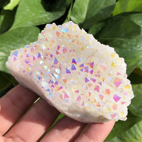 Natural Rainbow Quartz Cluster Crystal Titanium Rainbow Etsy Uk