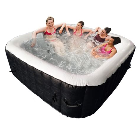 Aleko Square Inflatable Hot Tub With Cover 6 Person 250 Gallon Black