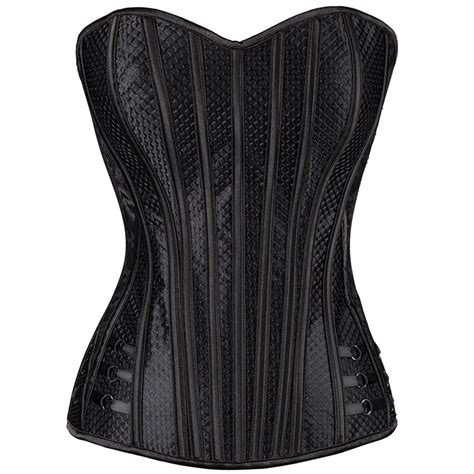 Gothic Women Steampunk Corset Top Black Satin And Fishnet Overbust