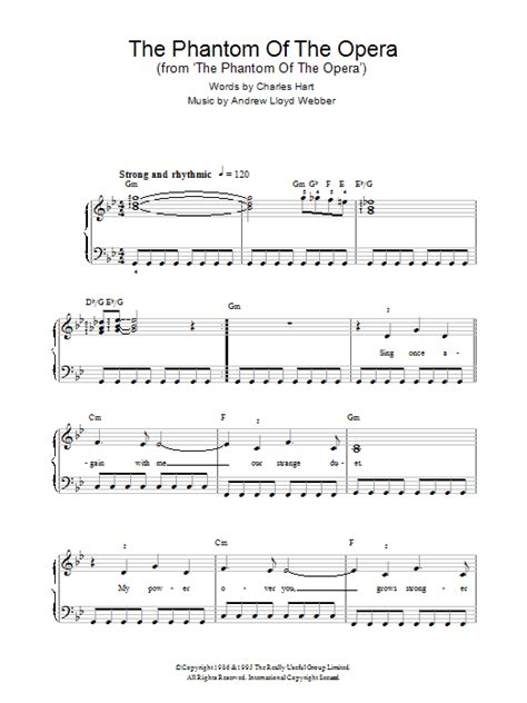 It s completely free have fun and don t forget. The Phantom Of The Opera (Verse Only) Sheet Music | Andrew Lloyd Webber | Easy Piano