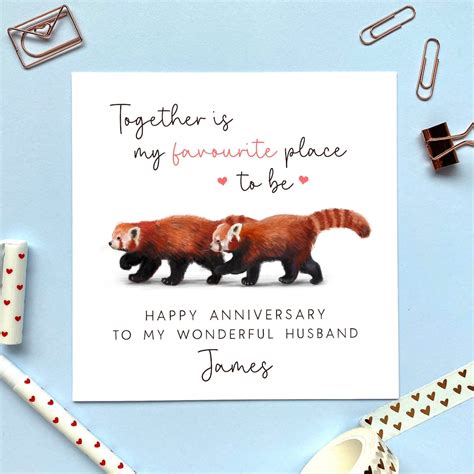 Personalised Red Pandas Anniversary Card For Him Her Girlfriend