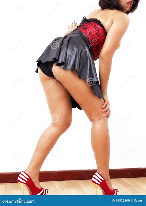 Woman Bends Wearing Mini Skirt Stock Photo Image Of Heel Sensual