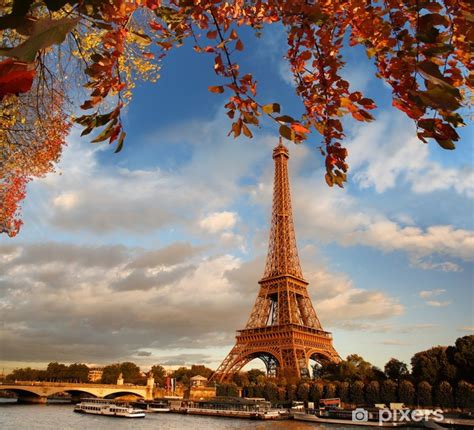 Poster Eiffel Tower With Autumn Leaves In Paris France Pixershk