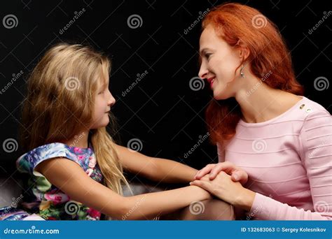 Mother And Little Daughter Gently Embrace Stock Image Image Of Gentle Girl 132683063