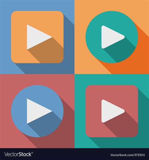 Set Of Play Button Icons With A Long Shadow Vector Image