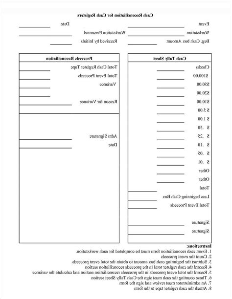 Cash Register Till Balance Shift Sheet In Out Template