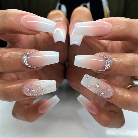Coffin Acrylic Nails With Silver Diamonds On One Nail Tips Color Short Acrylic Nails