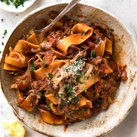 Rich Slow Cooked Shredded Beef Ragu Sauce With Pappardelle Pasta