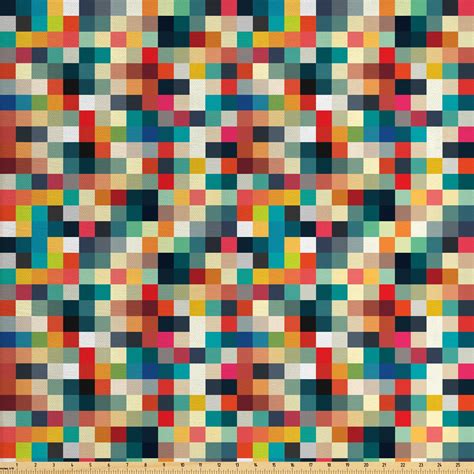 Geometric Fabric By The Yard Pixel Art Inspired Checkered Squares Grid