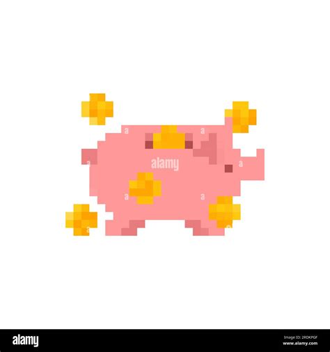 Piggy Bank Icon Pixel Art Isolated Finance Symbol Pixelated 8 Bit