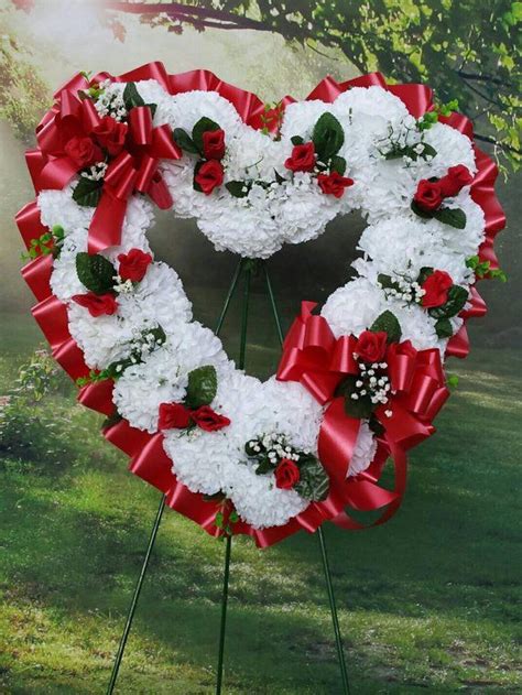 Open Heart Cemetery Wreath Red White Wreath Sympathy Wreath