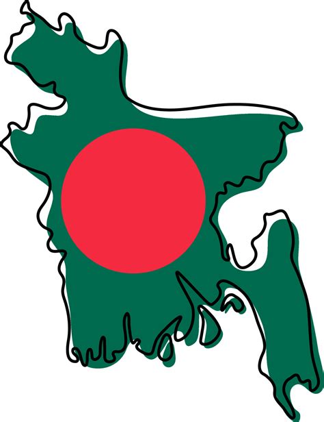 Stylized Outline Map Of Bangladesh With National Flag Icon Flag Color Map Of Bangladesh Vector