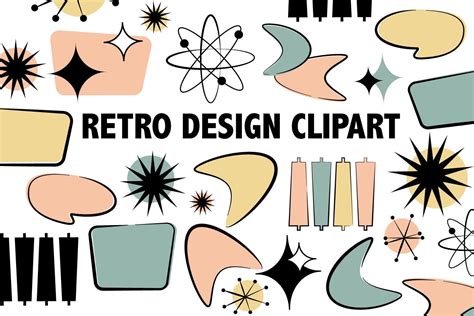 Retro Googie Shapes Design Elements Mid Century Modern Icons Clipart