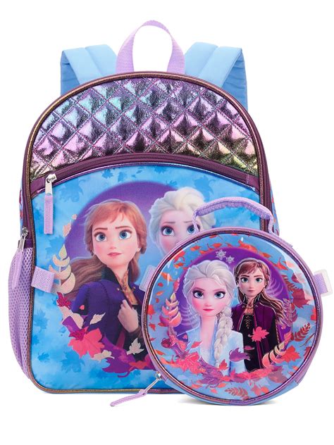 Disney Frozen 2 Elsa And Anna Girls Purple Blue Backpack With Lunch