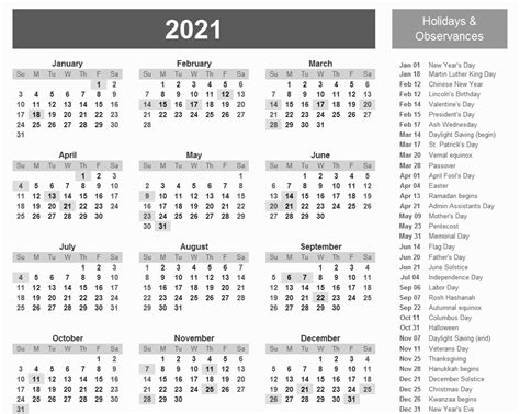 2021 Calendar With Date Boxes And Abbreviated Holidays
