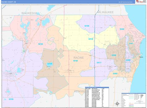 Racine County, WI Wall Map Color Cast Style by MarketMAPS