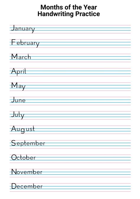 Plantilla De Months Of The Year Handwriting Practice Postermywall