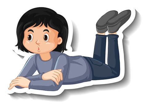 Free Vector Girl Lying Down On The Ground Cartoon Sticker