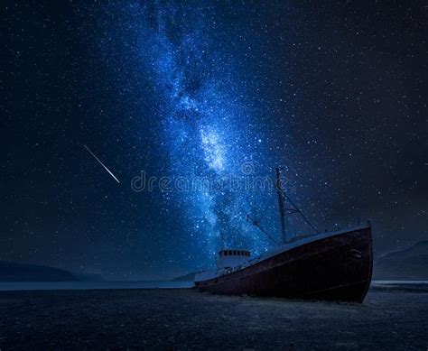 Milky Way Over Neist Point Lighthouse Isle Of Skye Scotland Stock