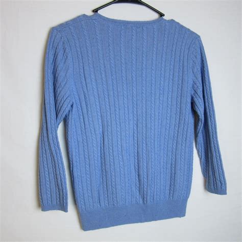 Brooks Brothers Silk Cashmere Blue Cable Knit V Neck Sweater Womens