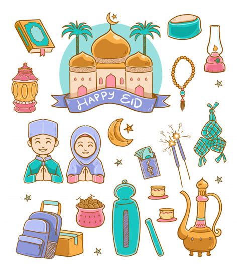 Your prayers and sacrifices will never go. Doodle happy eid mubarak color illustration | Premium Vector