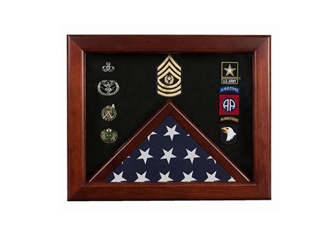 Buy Hand Made Military Flag Medal Display Case Mahogany Wood For 3x5