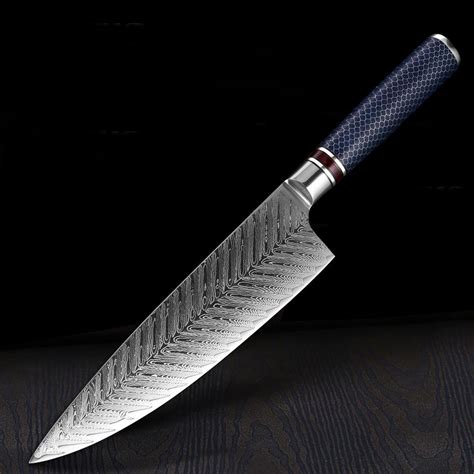 8 Inch Damascus Kitchen Knife Blue Resin Handle