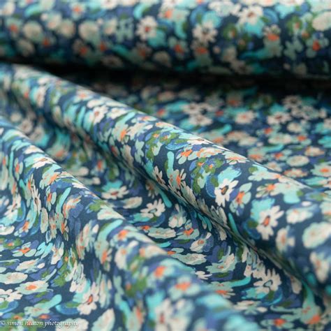 Cotton Lawn Dress Fabric Floral Teal Blue