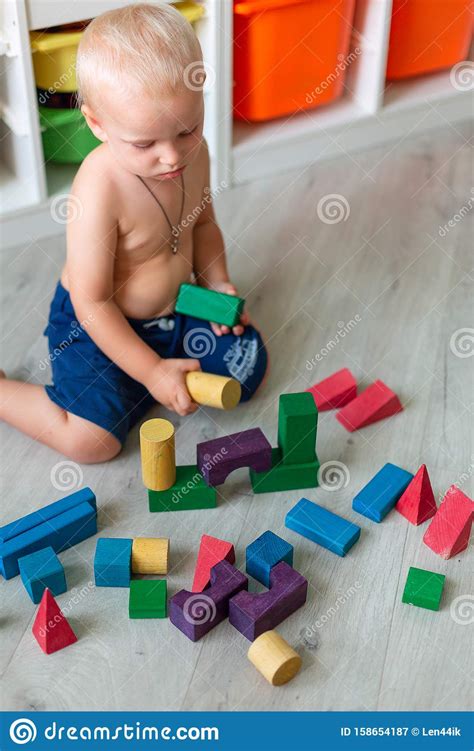 Cute Baby Boy Playing With Building Blocks Stock Image Image Of Cubes