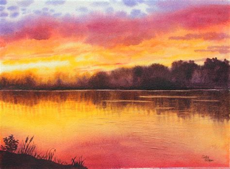 Watercolor Sunset Lake Painting Class Demo By Cathy Hillegas Sunset