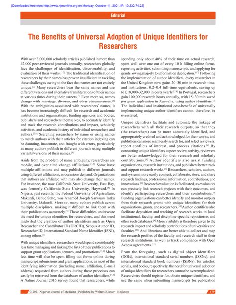 Pdf The Benefits Of Universal Adoption Of Unique Identifiers For