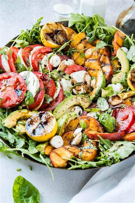 Easy to prepare in 30 minutes & full of fresh summer produce. Grilled Peach Avocado Caprese Salad | Recipe | Caprese ...