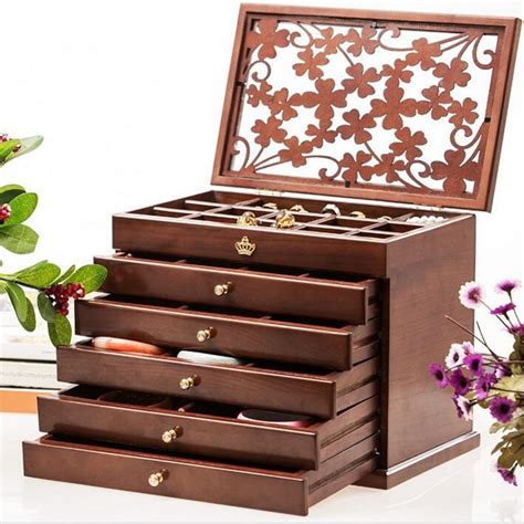 Vintage Wood Women Jewelry Box T For Girlfriend Wife Vanity Case