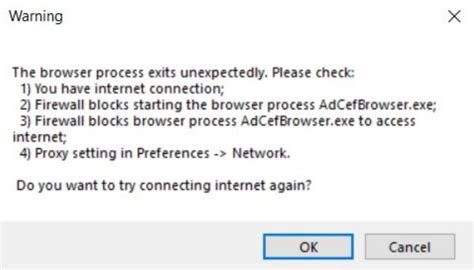 The Browser Process Exits Unexpectedly Notification When Launching