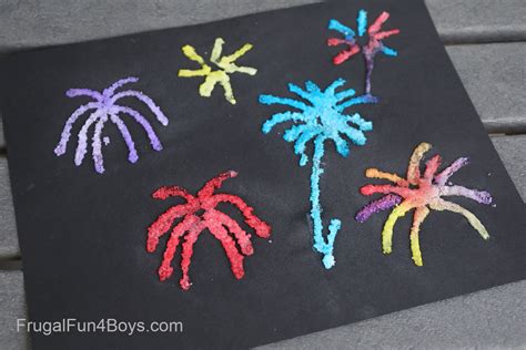 Fireworks Art For Kids With Glue Salt And Watercolors Frugal Fun