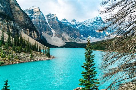 The Mountains Are Covered In Snow And Blue Water